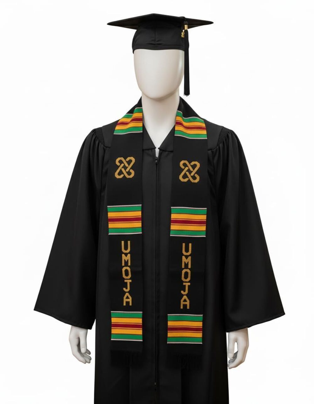 9623 UMOJA Graduation Stole Sash, Black Kente Cloth